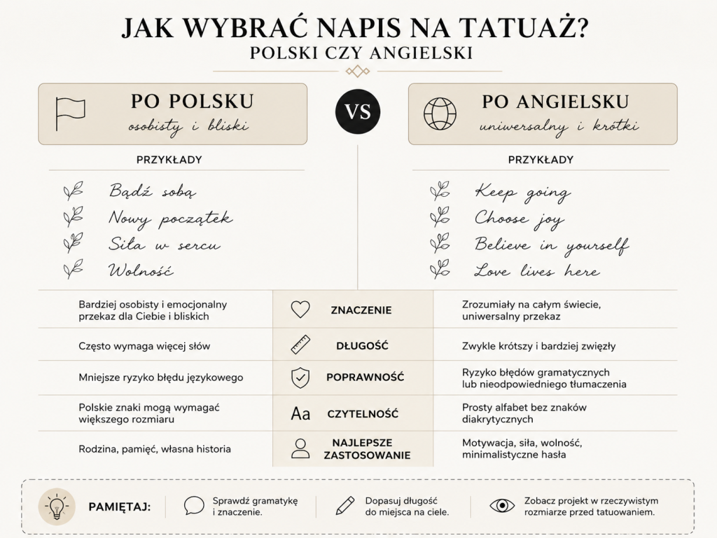 Napisy na tatuaż po polsku i angielsku: 150 krótkich cytatów z tłumaczeniem