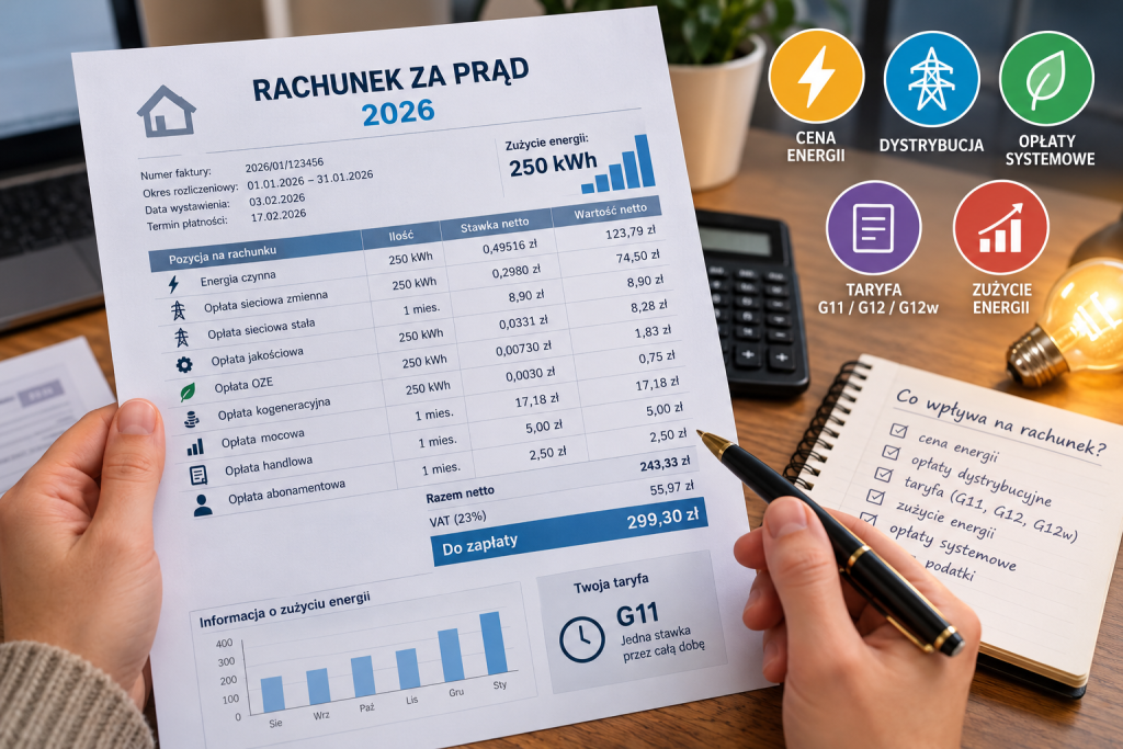 Jak czytać rachunek za prąd w 2026 roku? Opłaty, taryfy i zużycie