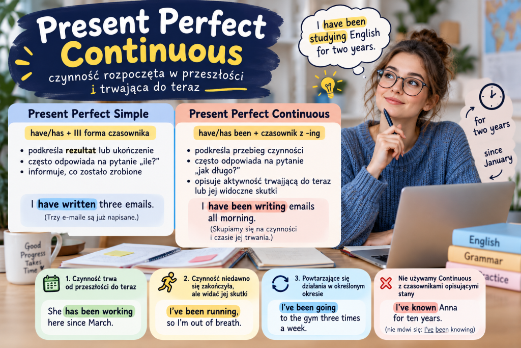 Present Perfect Continuous: kiedy używać i jak odróżnić od Present Perfect