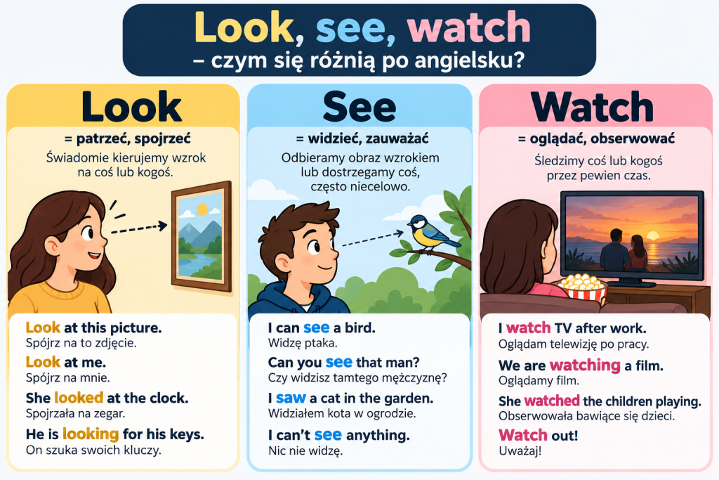 Look, see, watch: czym się różnią po angielsku