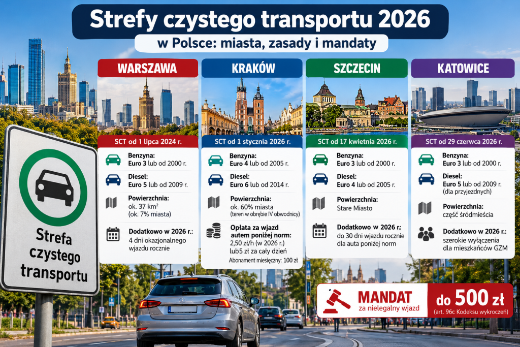 Strefy czystego transportu 2026 w Polsce: miasta, zasady i mandaty