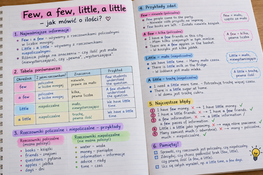 Few, a few, little, a little: jak mówić o ilości